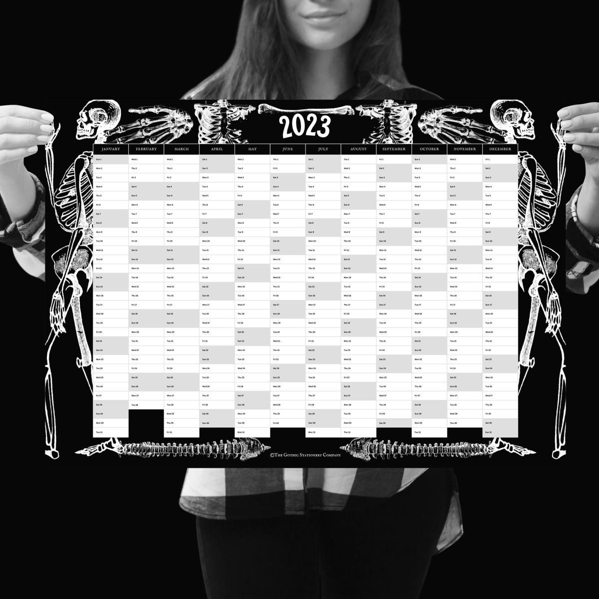 Skeleton Gothic 2023 Wall Planner Anatomy Wall Planner - Gothic Office | Anatomy - The Gothic Stationery Company - Wall Planner