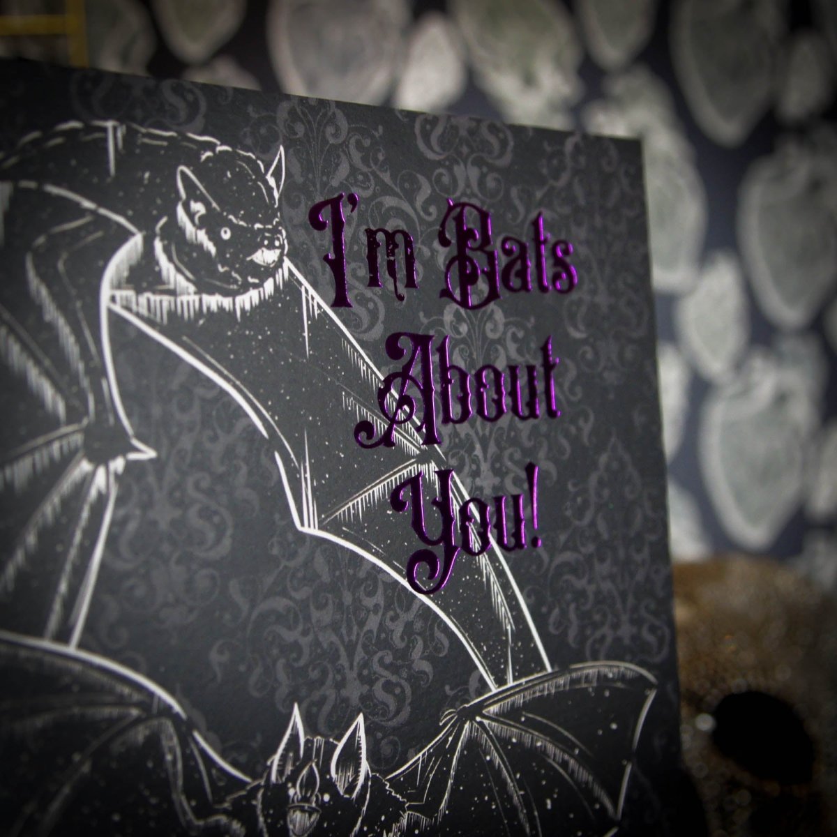 Close up Bats About You Gothic Greetings Card