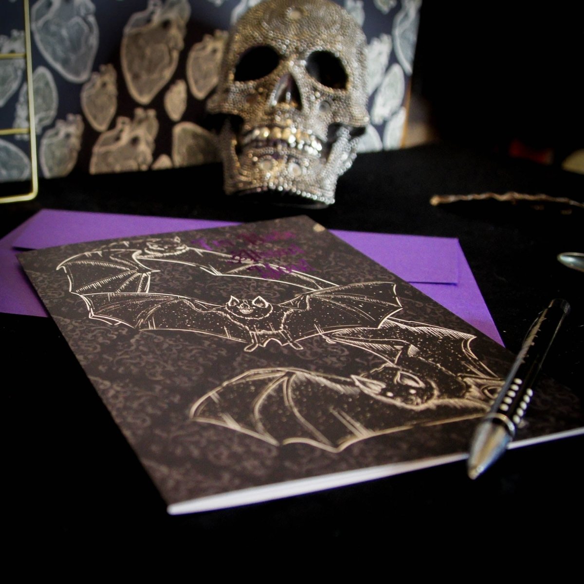 Gothic Valentine's Card: 'Bats About You' - Unique and Enchanting