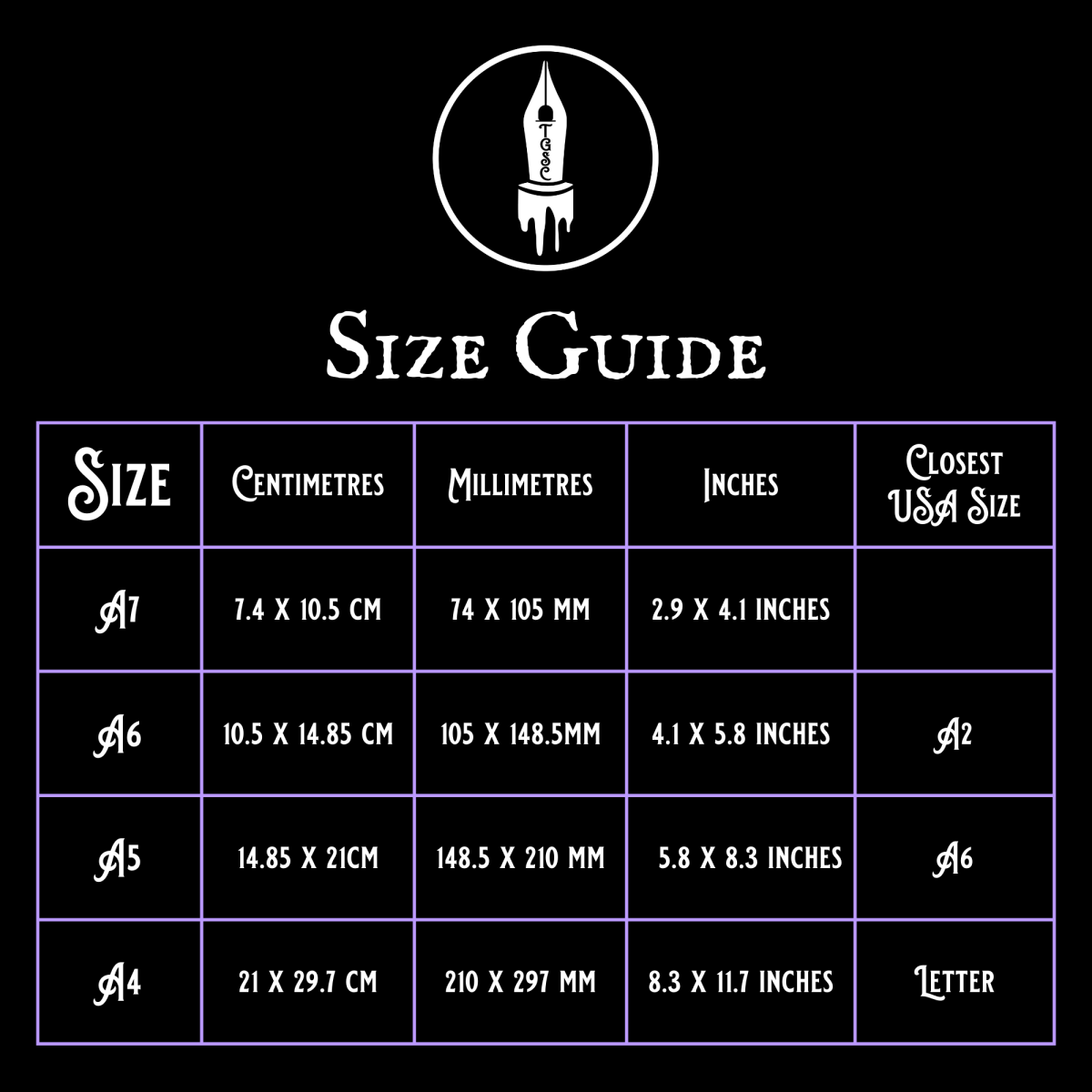 Card for Him Size guide