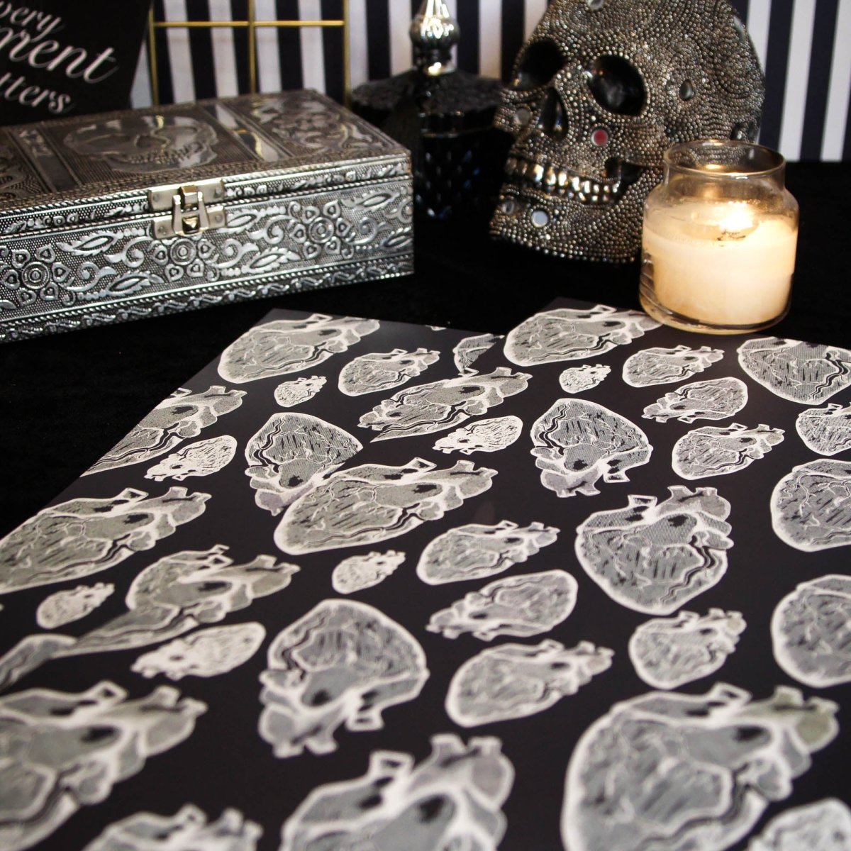 Black and white Anatomical Heart Wrapping Paper