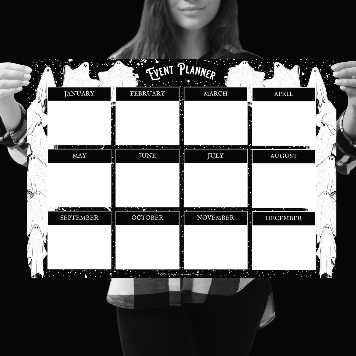 Ghost Birthday & Anniversary Gothic Monthly Planner - The Gothic Stationery Company - Wall Planner