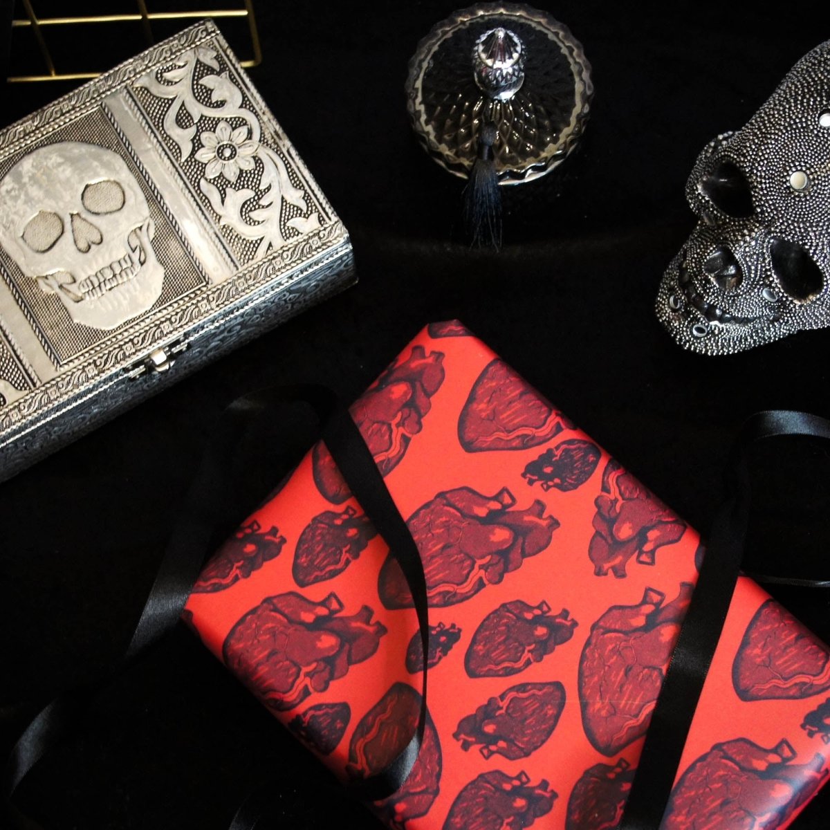 Red And Black Anatomical Heart - Gothic Gift Wrap - The Gothic Stationery Company - Gift Wrap