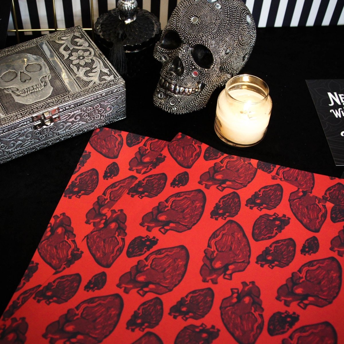 Red And Black Anatomical Heart - Gothic Gift Wrap - The Gothic Stationery Company - Gift Wrap