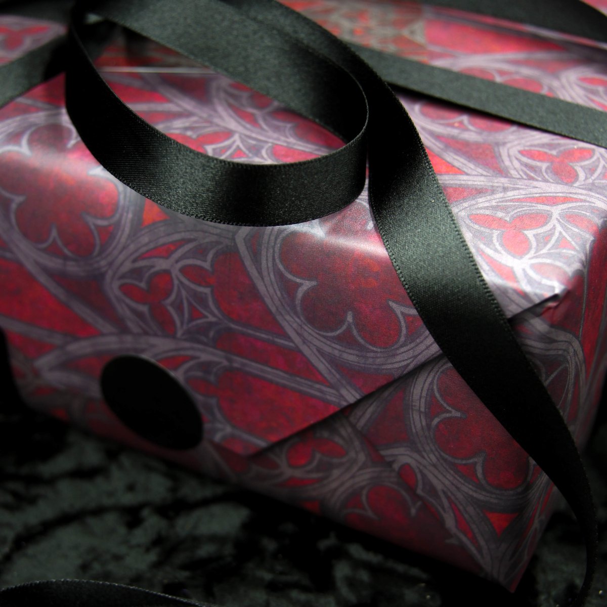 Red Church Window Gothic Wrapping Paper | Gothic Gift Wrap - The Gothic Stationery Company - Gift Wrap