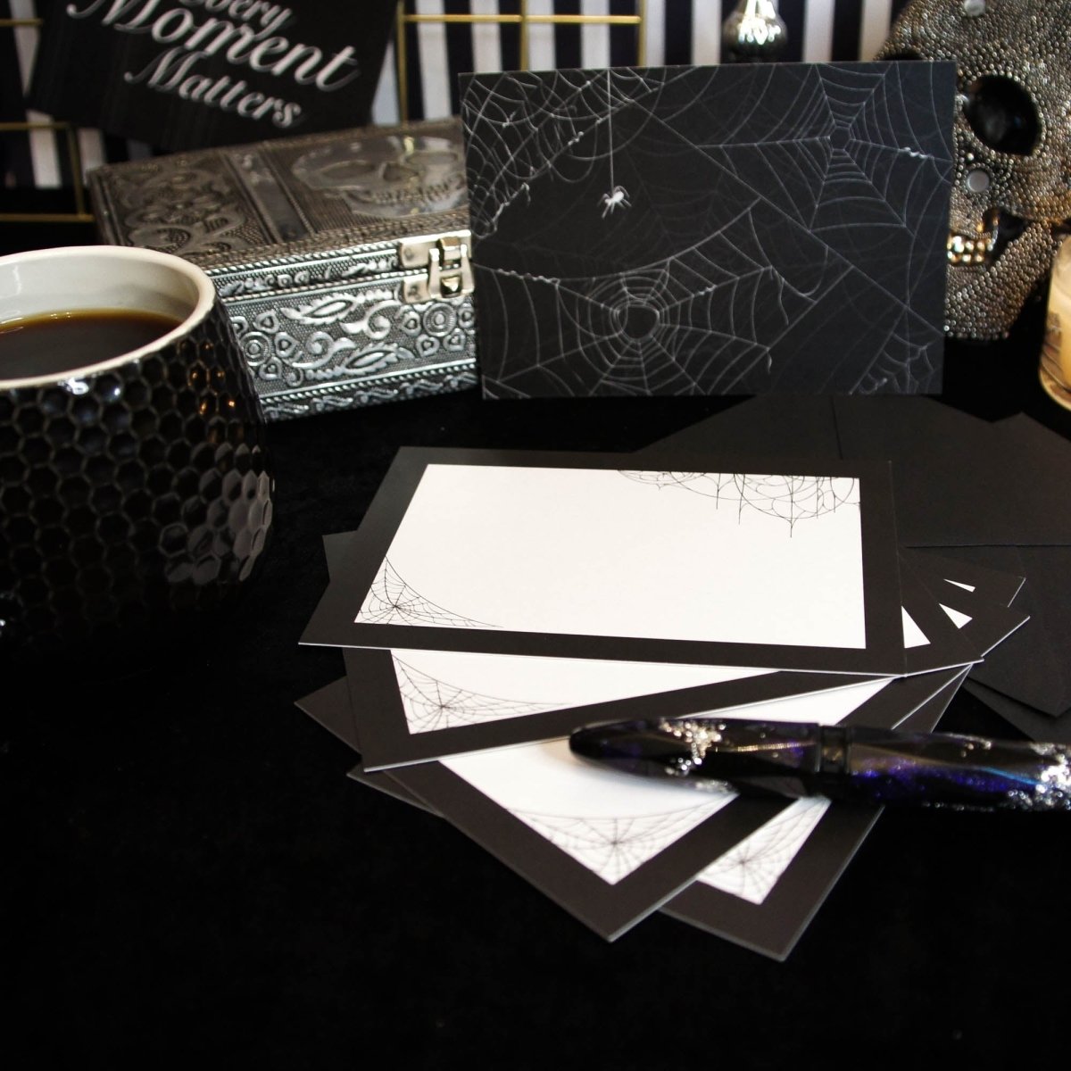 Simple Spiderweb Notecard Writing Set | Grim & Proper - The Gothic Stationery Company - Writing Set