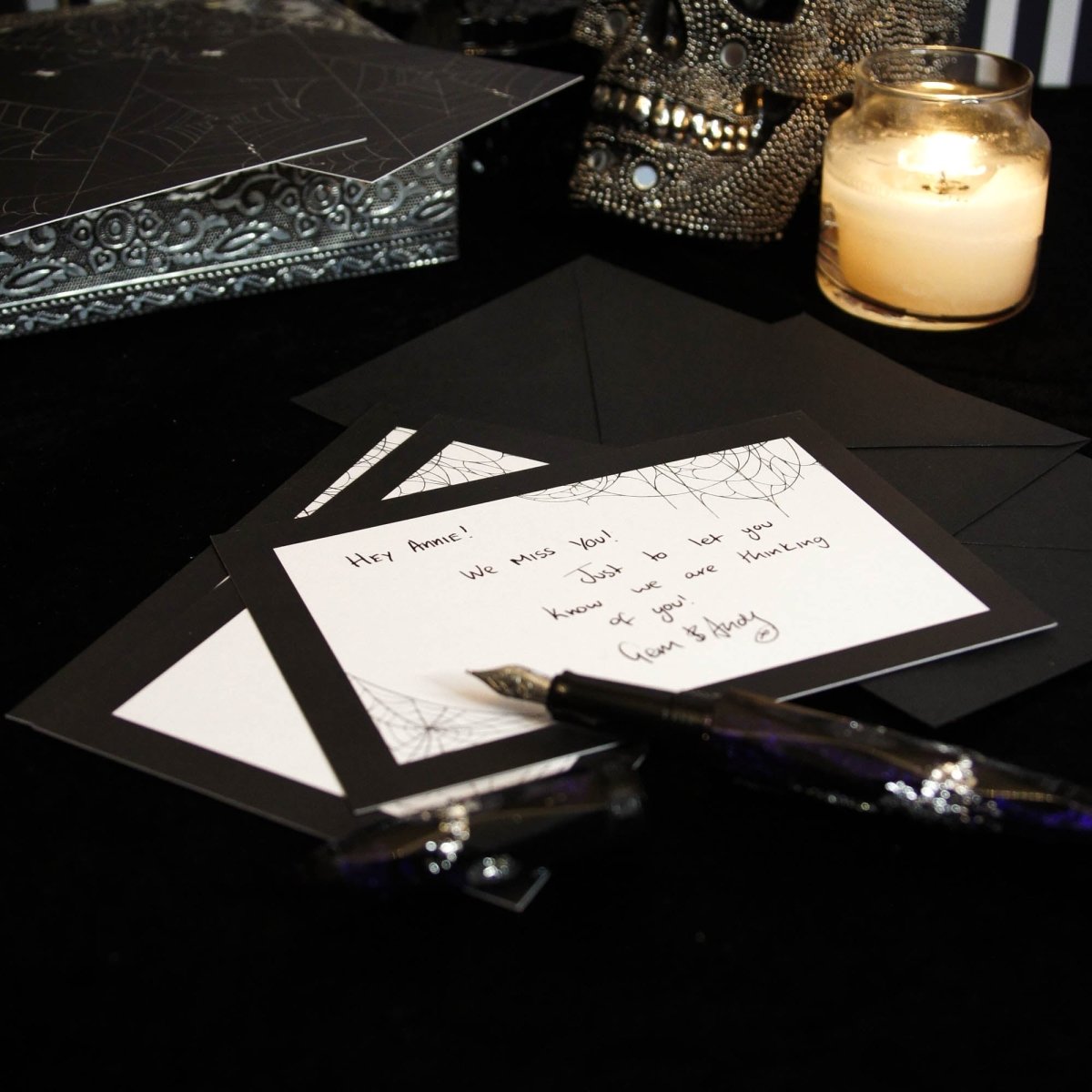 Simple Spiderweb Notecard Writing Set | Grim & Proper - The Gothic Stationery Company - Writing Set