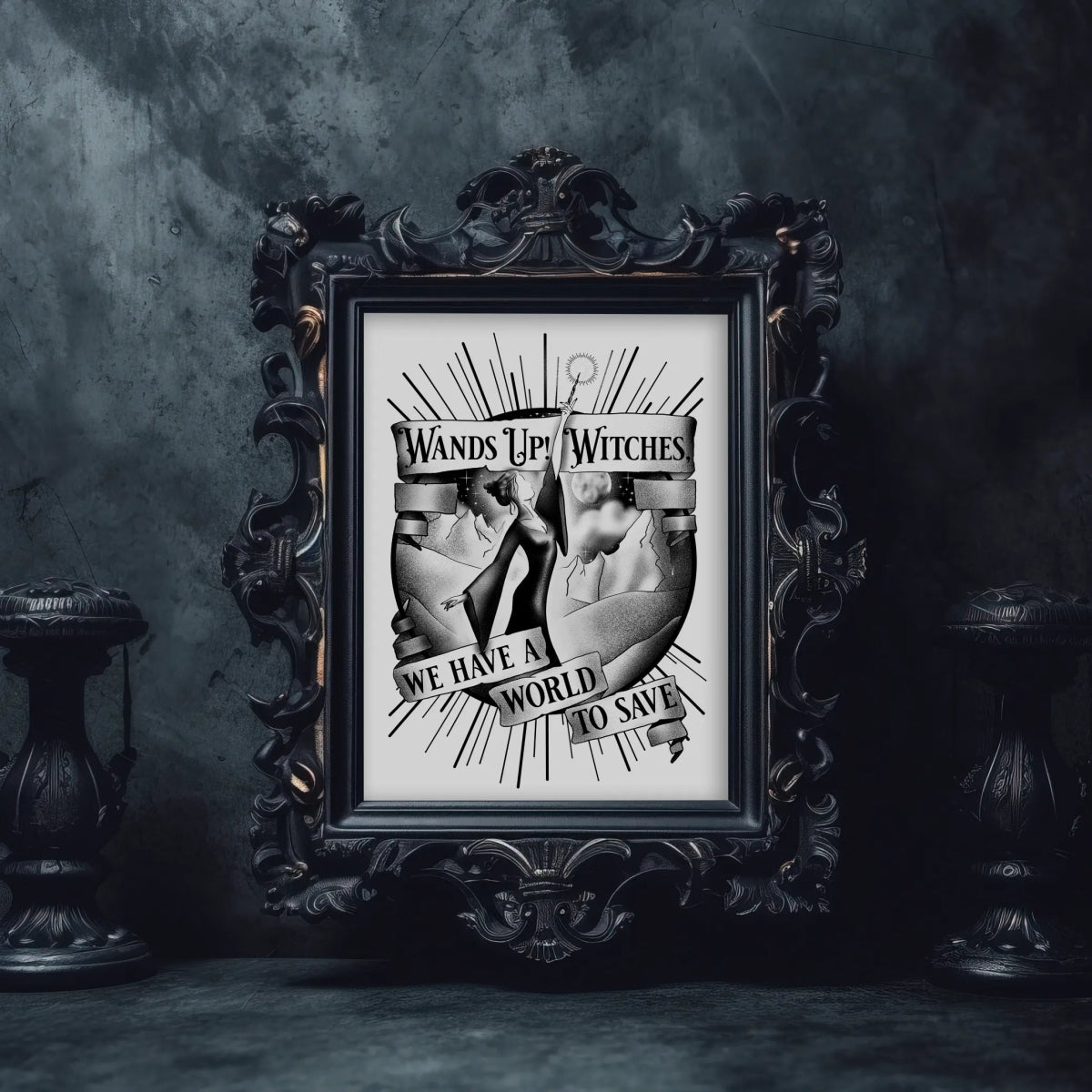 Wands Up Witches Print - The Gothic Stationery Company - Print