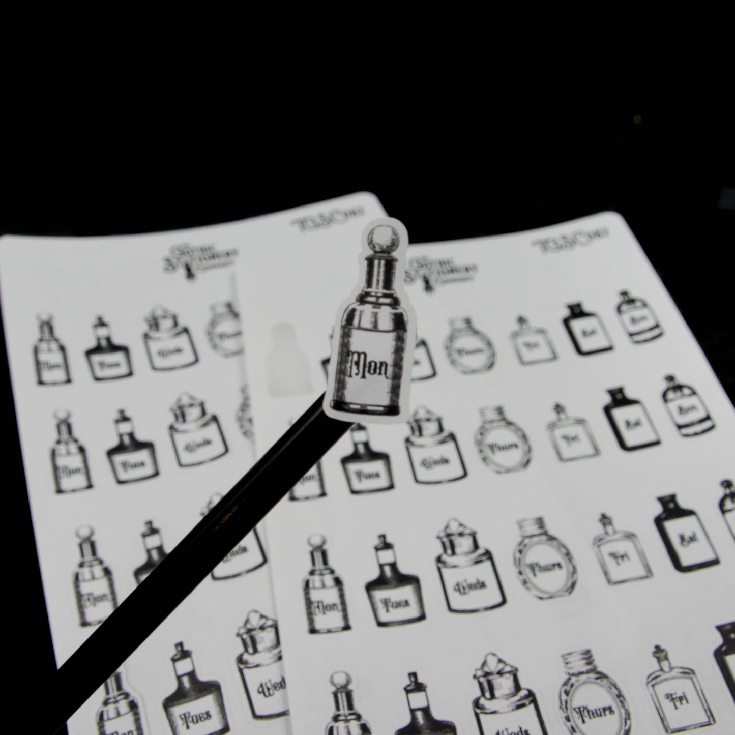 Apothecary Potion Bottle Planner Sticker Sheet - Close up of monday sticker
