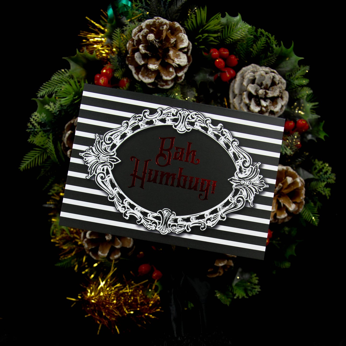 Elegant Gothic Christmas Card: 'Bah Humbug' Hot Foil Lettering