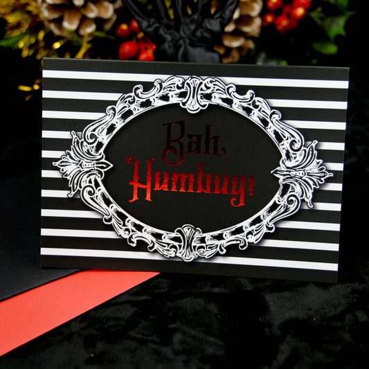 Bah Humbug Christmas Card with Gothic Black and White Design