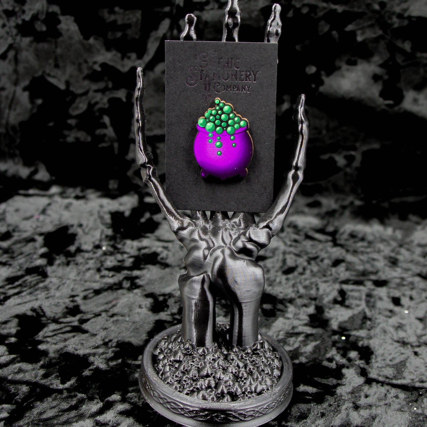 Cauldron Pin - Wooden Pin Badge In Purple