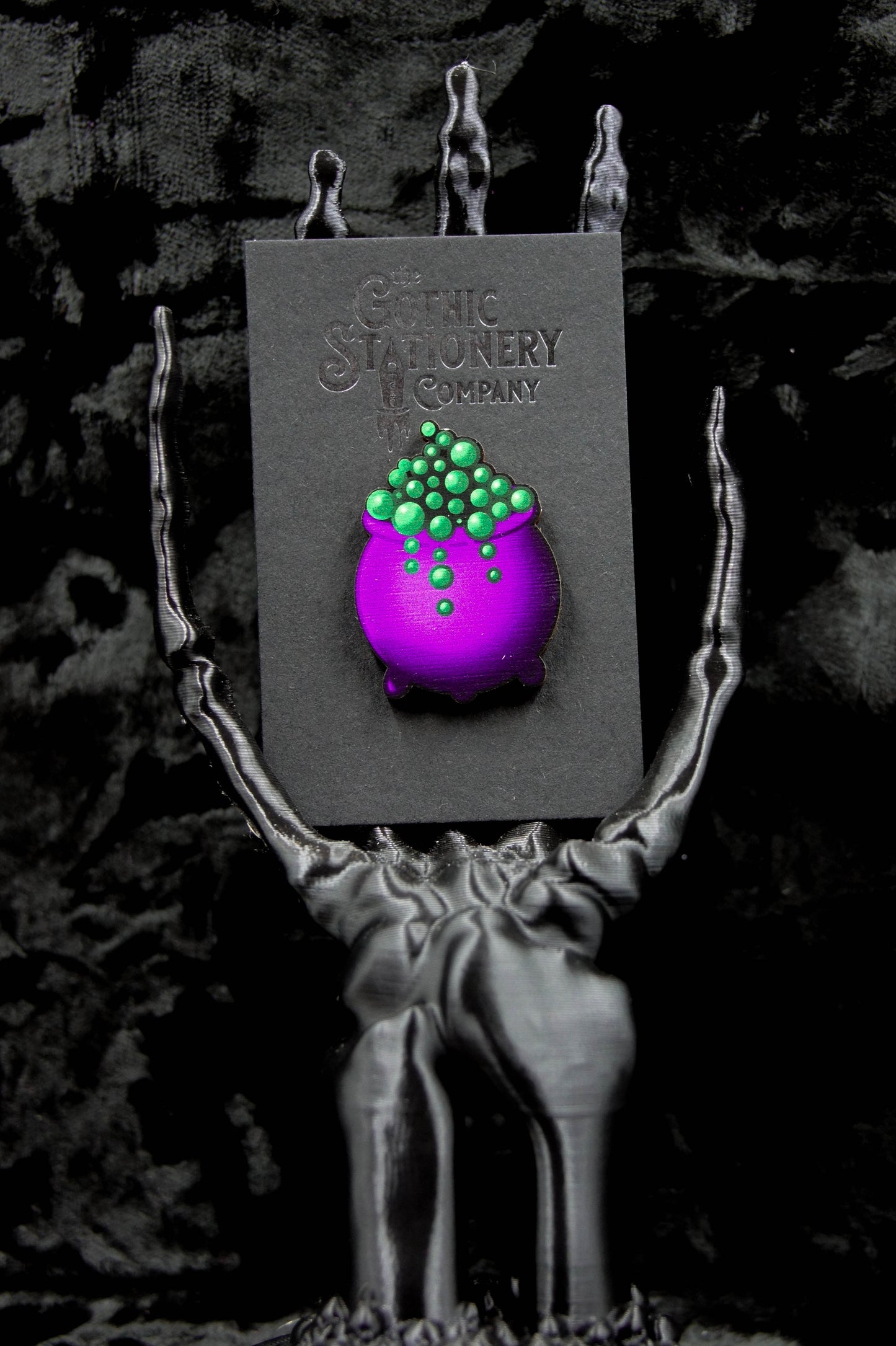 Green & Purple Cauldron Pin - Wooden Pin Badge