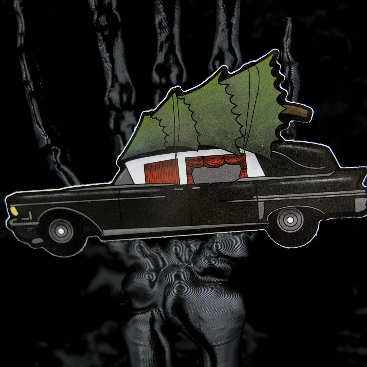 Gothic Christmas Hearse Vinyl Sticker