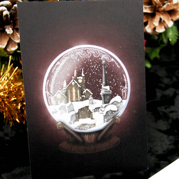 Impresión de postal de globo de nieve gótico navideño