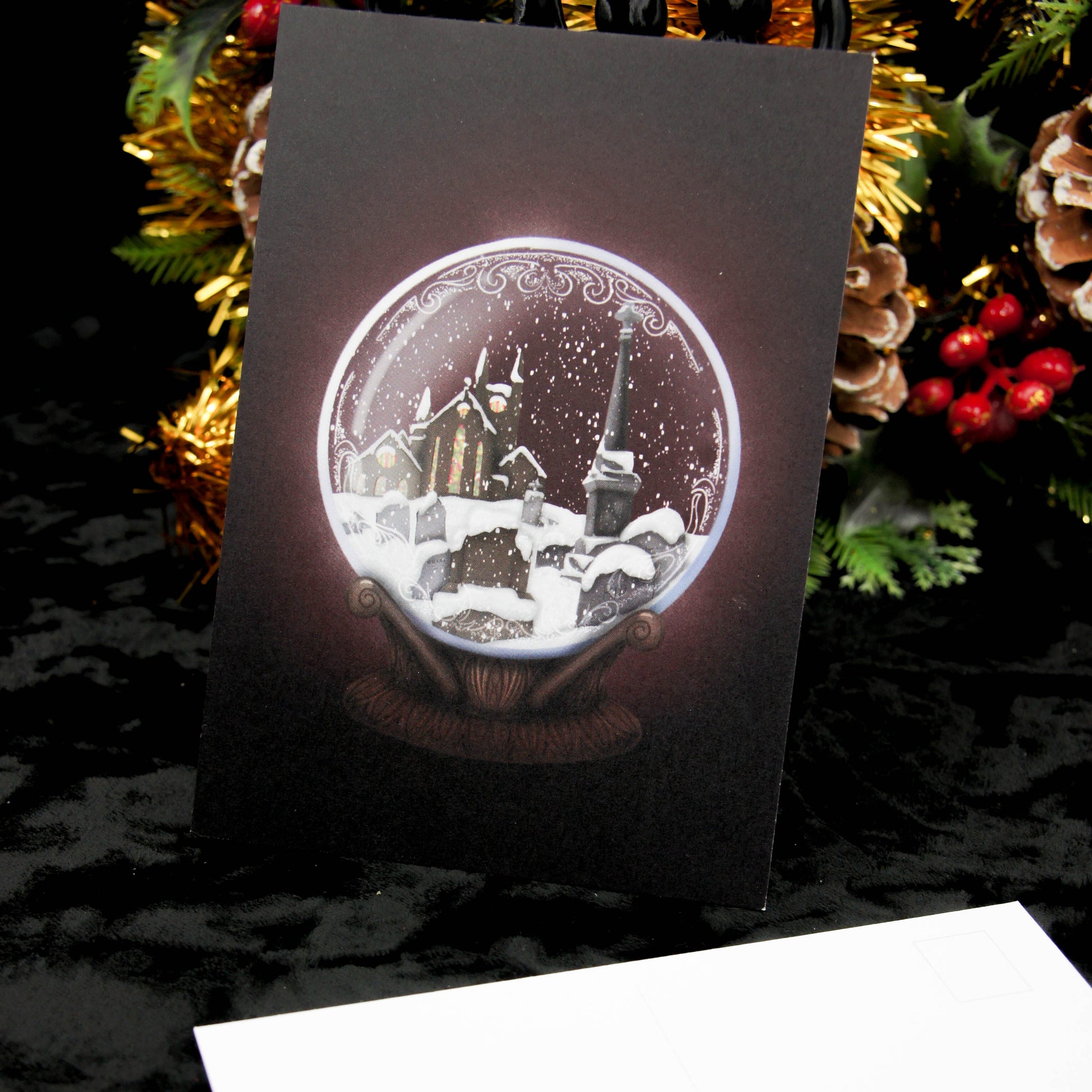 Graveyard at Christmas Christmas Gothic Snowglobe Postcard Print