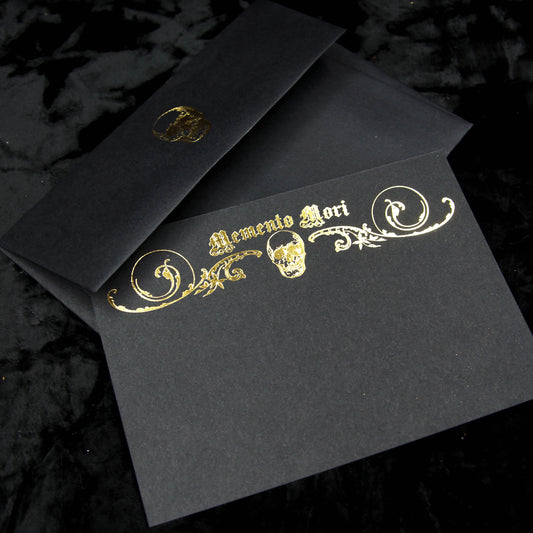 Memento Mori Black Notecard Set | Elegantly Gothic | Black Gothic Stationery Set