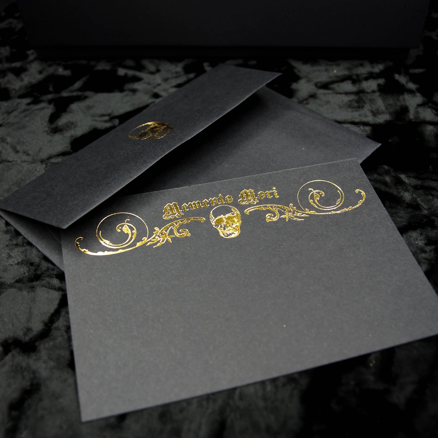 Memento Mori Black Notecard Set | Elegantly Gothic | Black Gothic Stationery Set