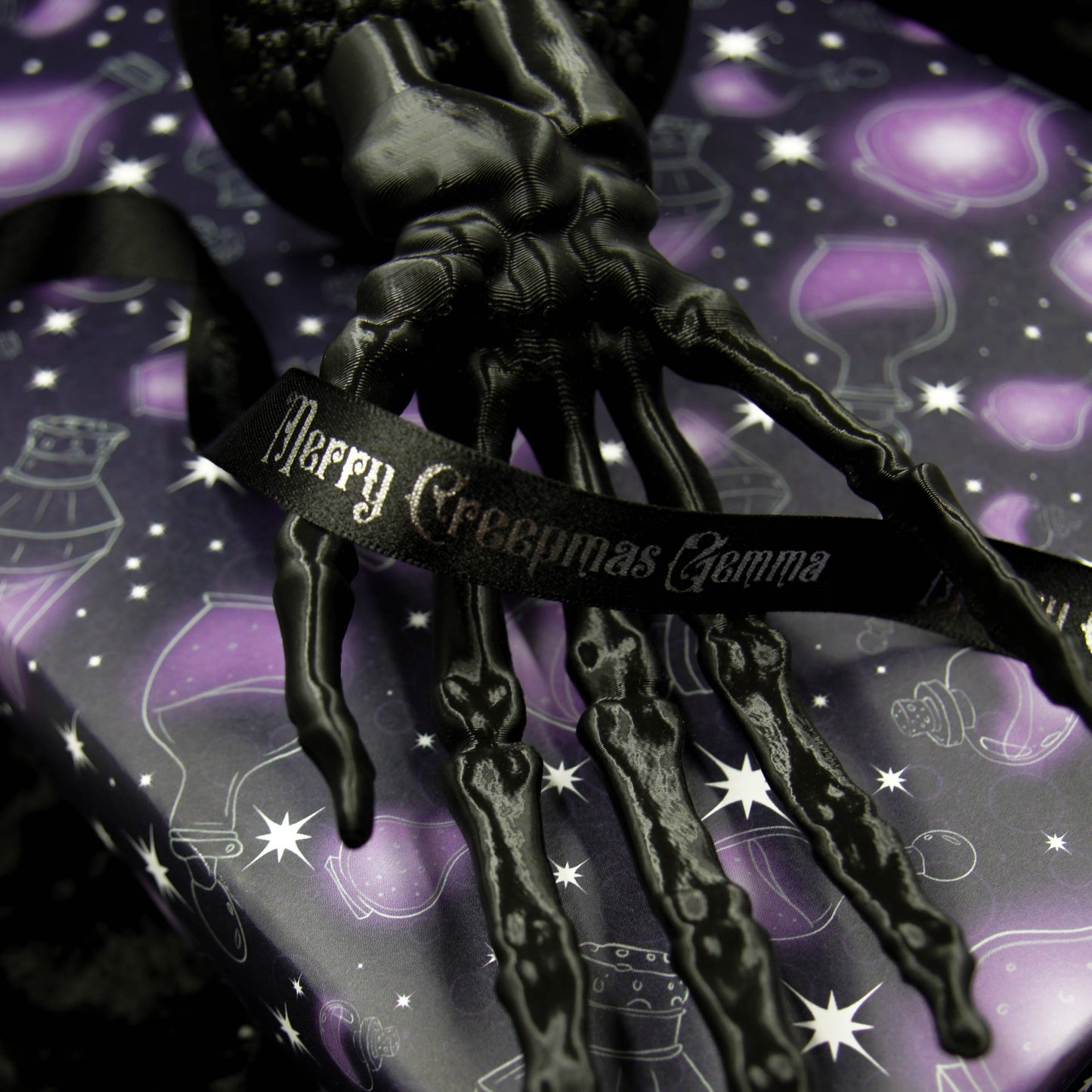 Personalised Merry Creepmas Gothic Christmas Ribbon
