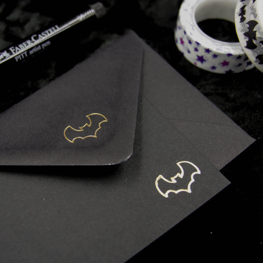 Mini tarjetas de notas y sobres de murciélago, juego de papelería gótica