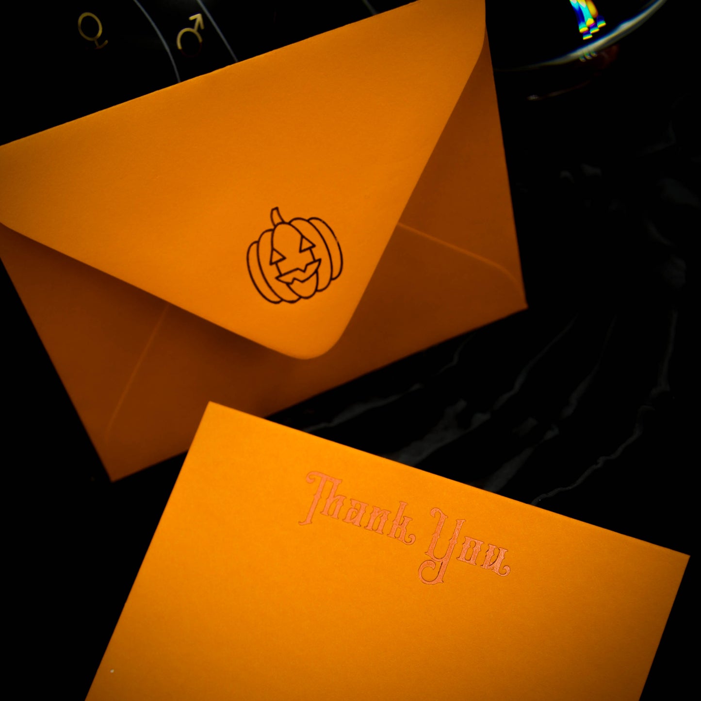Cartes et enveloppes de remerciement à la citrouille orange