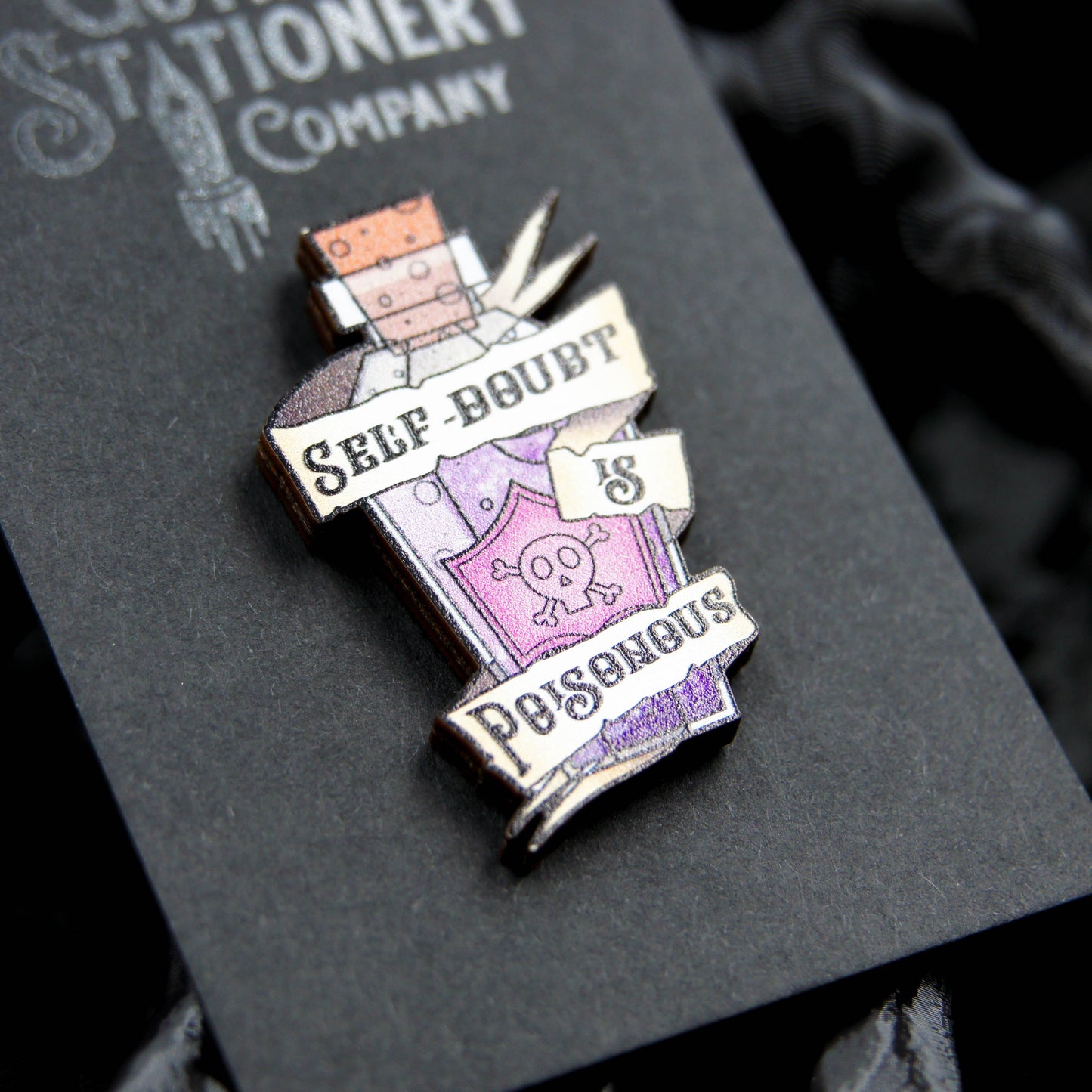 Poison Bottle Wooden Pin Badge | Amethyst Witch