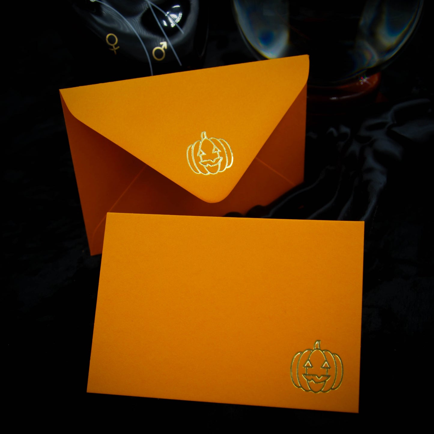 Mini Orange Pumpkin Notecards with gold foil