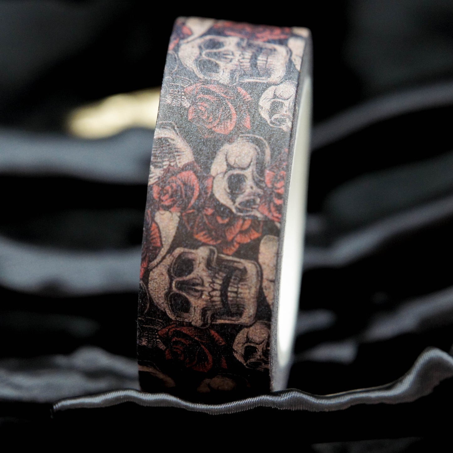 Cinta washi vintage con calavera y rosa roja