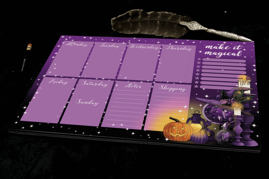 Bloc de notas planificador semanal Witchy A4 | Bruja Amatista