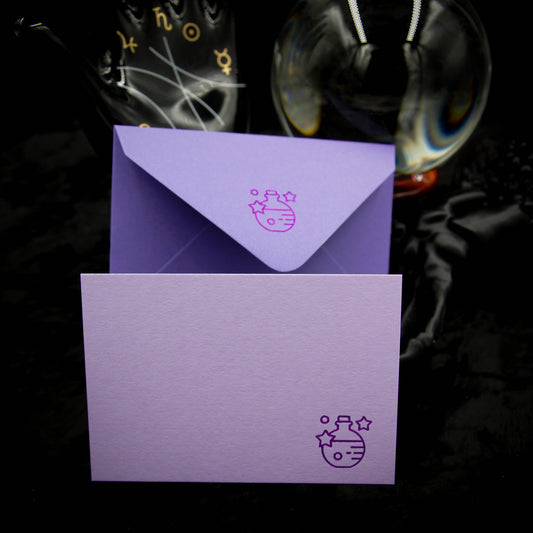 Mini cartes de notes et enveloppes de potion de sorcières violettes | Sorcière améthyste