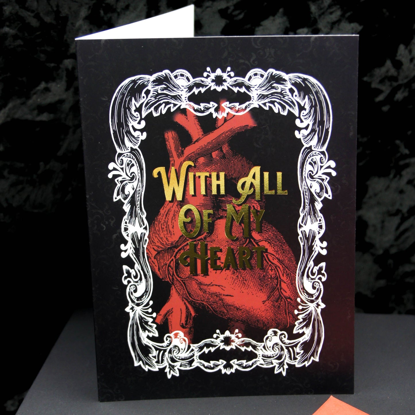 With All My Heart Gothic Valentines Greetings Card | Gothic Valentines