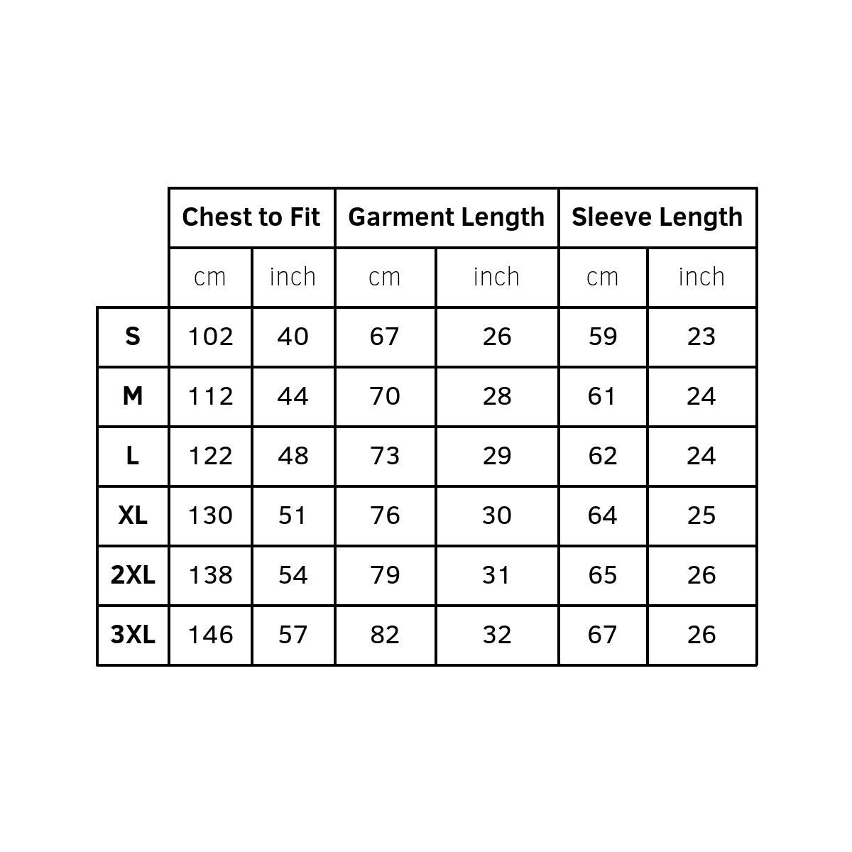 Hooded Jumper - size guide