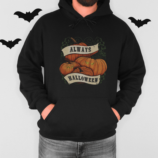 Gentleman with hands in his pockets wearing our adult Halloween hoodie - The Gothic Stationery Company - 