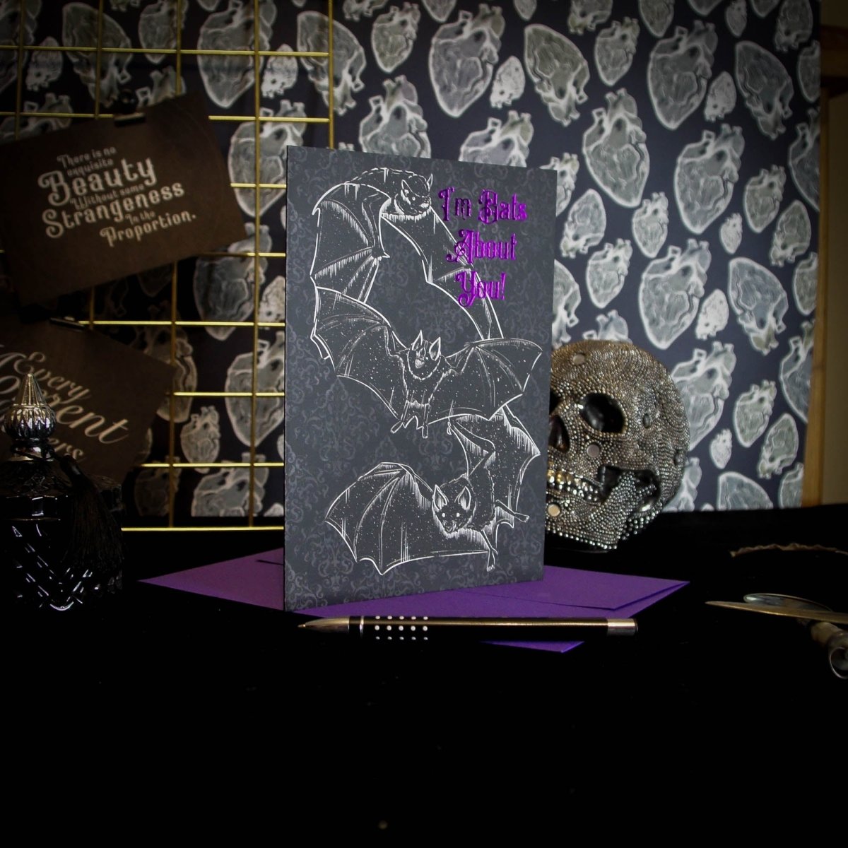 Mysterious Love Card: 'Bats About You' - Ideal for Spooky Sentiments