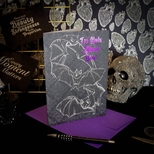 Bats About You Gothic Greetings Card Foiled Luxury card