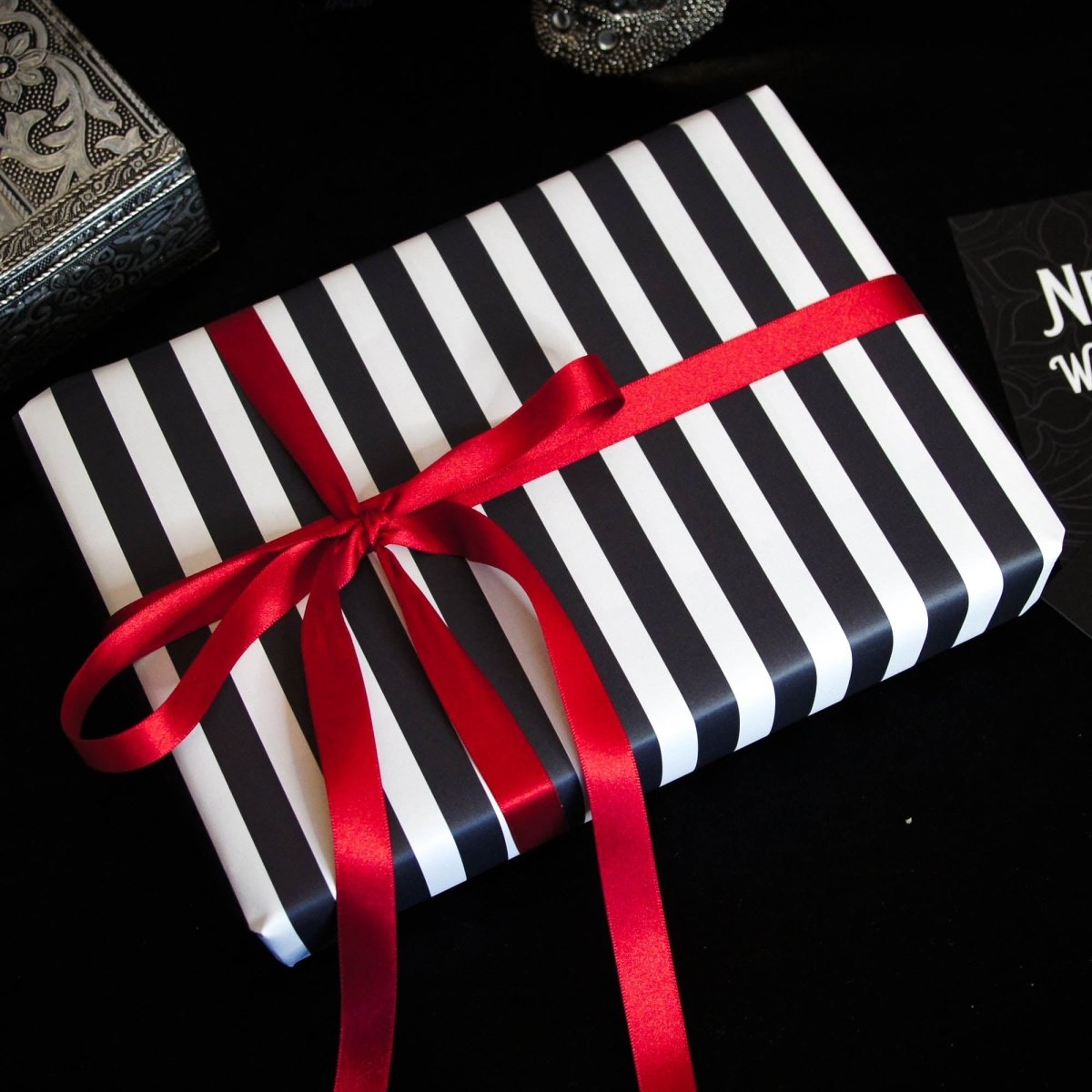 Black And White Stripes - Gothic Gift Wrap - The Gothic Stationery Company - Gift Wrap