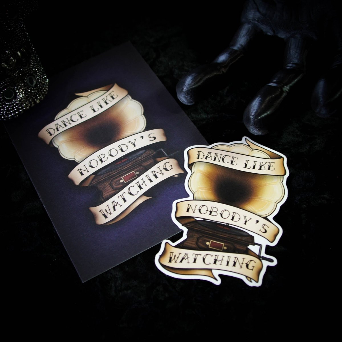 Dance Like Nobody Is Watching Gramophone Vinyl Sticker with matching postcard