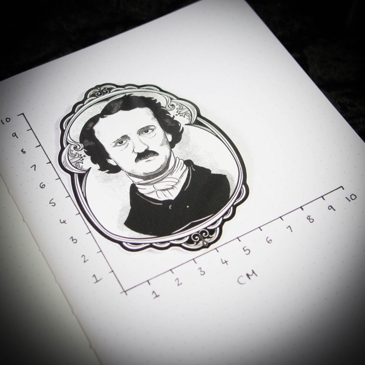 Edgar Allan Poe Sticker - Vinyl Decal- Size reference