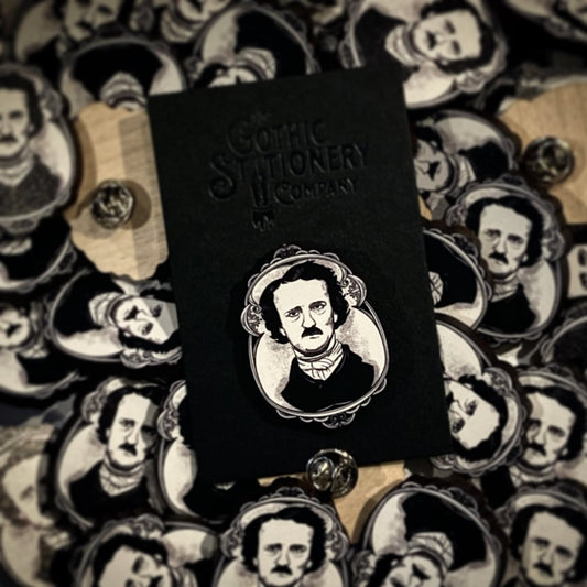 Edgar Allan Poe Pin - Wooden Badge - The Gothic Stationery Company - Wooden Pin