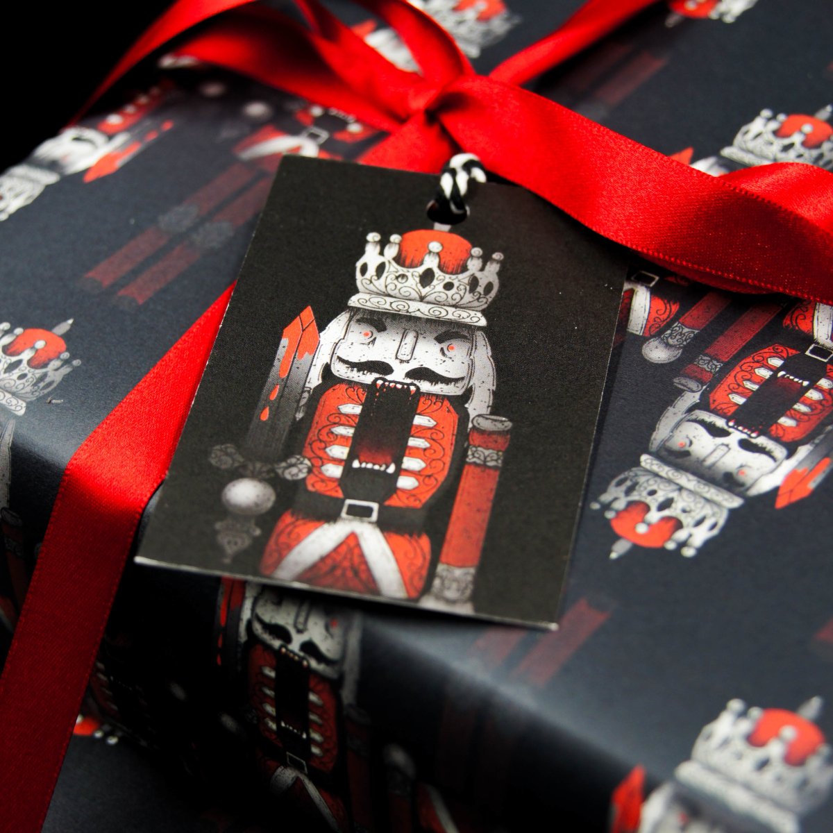 Gothic Nutcracker Gothic Christmas Gift Wrap Close up of tag