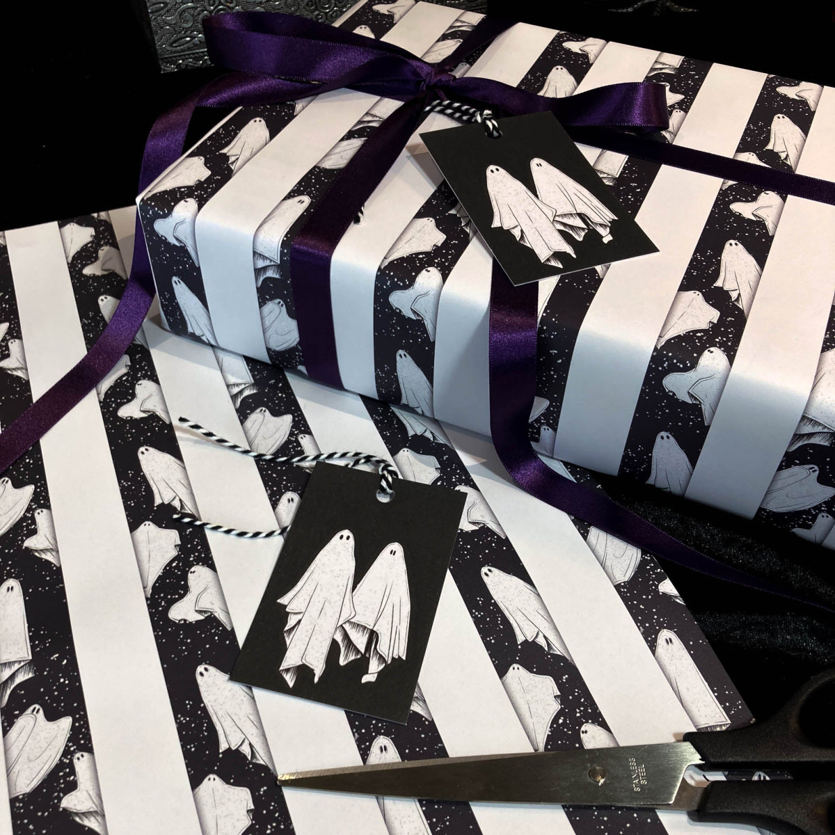 Ghost Stripes Gothic Wrapping Paper - The Gothic Stationery Company - Gift Wrap