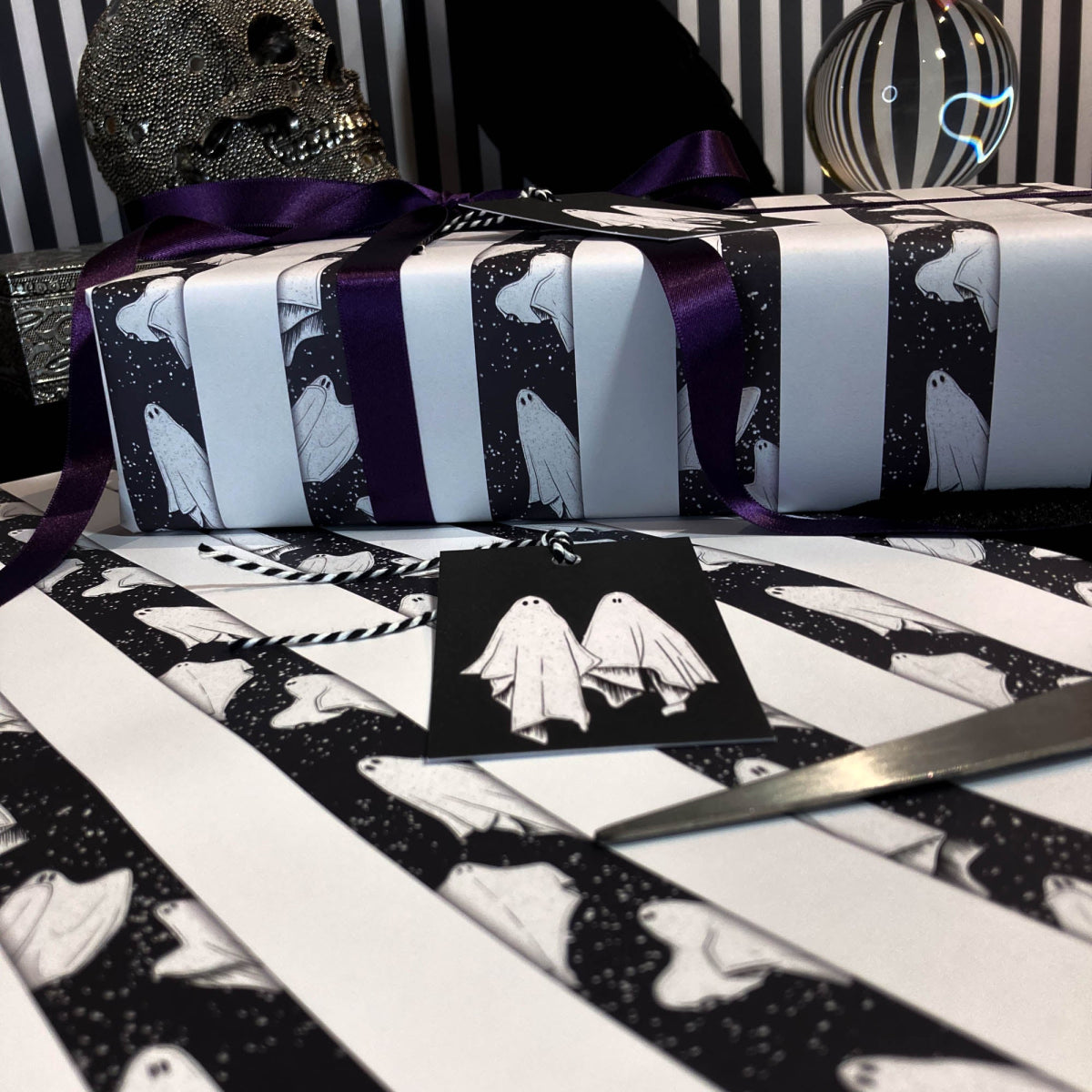 Ghost Stripes Gothic Wrapping Paper - The Gothic Stationery Company - Gift Wrap
