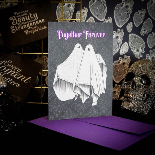 Tarjeta de aniversario gótica - Tarjeta de felicitación de fantasmas Together Forever