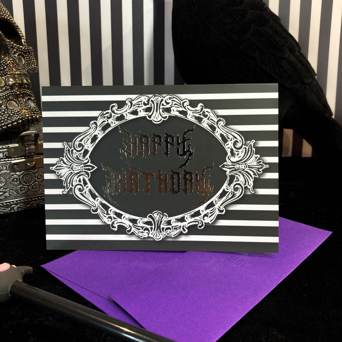 Gothic Happy Birthday Card Foiled - The Gothic Stationery Company - Greetings Card