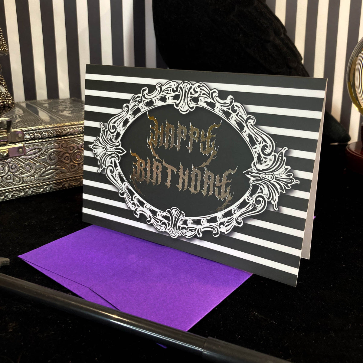 Gothic Happy Birthday Card Foiled - The Gothic Stationery Company - Greetings Card