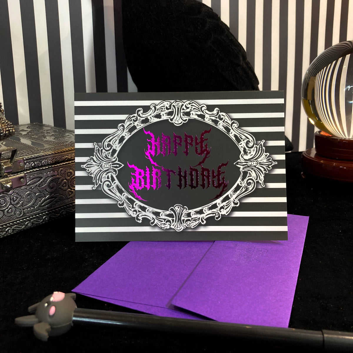 Gothic Happy Birthday Card Foiled - The Gothic Stationery Company - Greetings Card