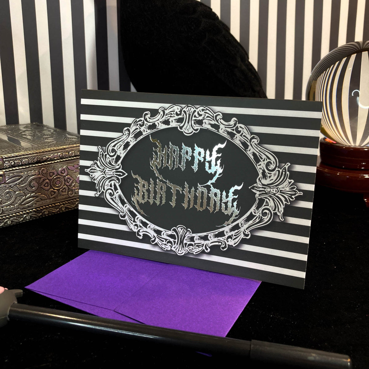 Gothic Happy Birthday Card Foiled - The Gothic Stationery Company - Greetings Card