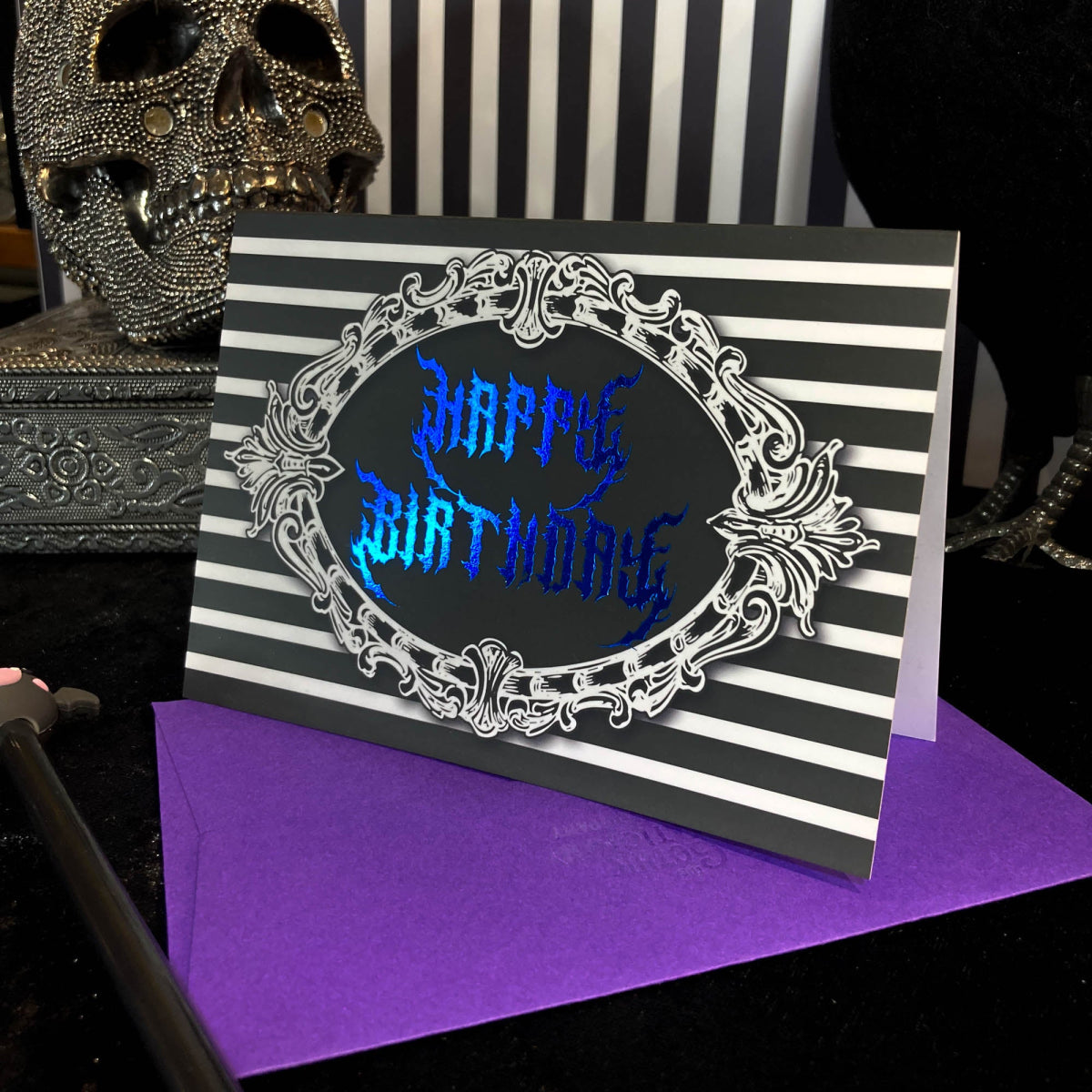 Gothic Happy Birthday Card Foiled - The Gothic Stationery Company - Greetings Card