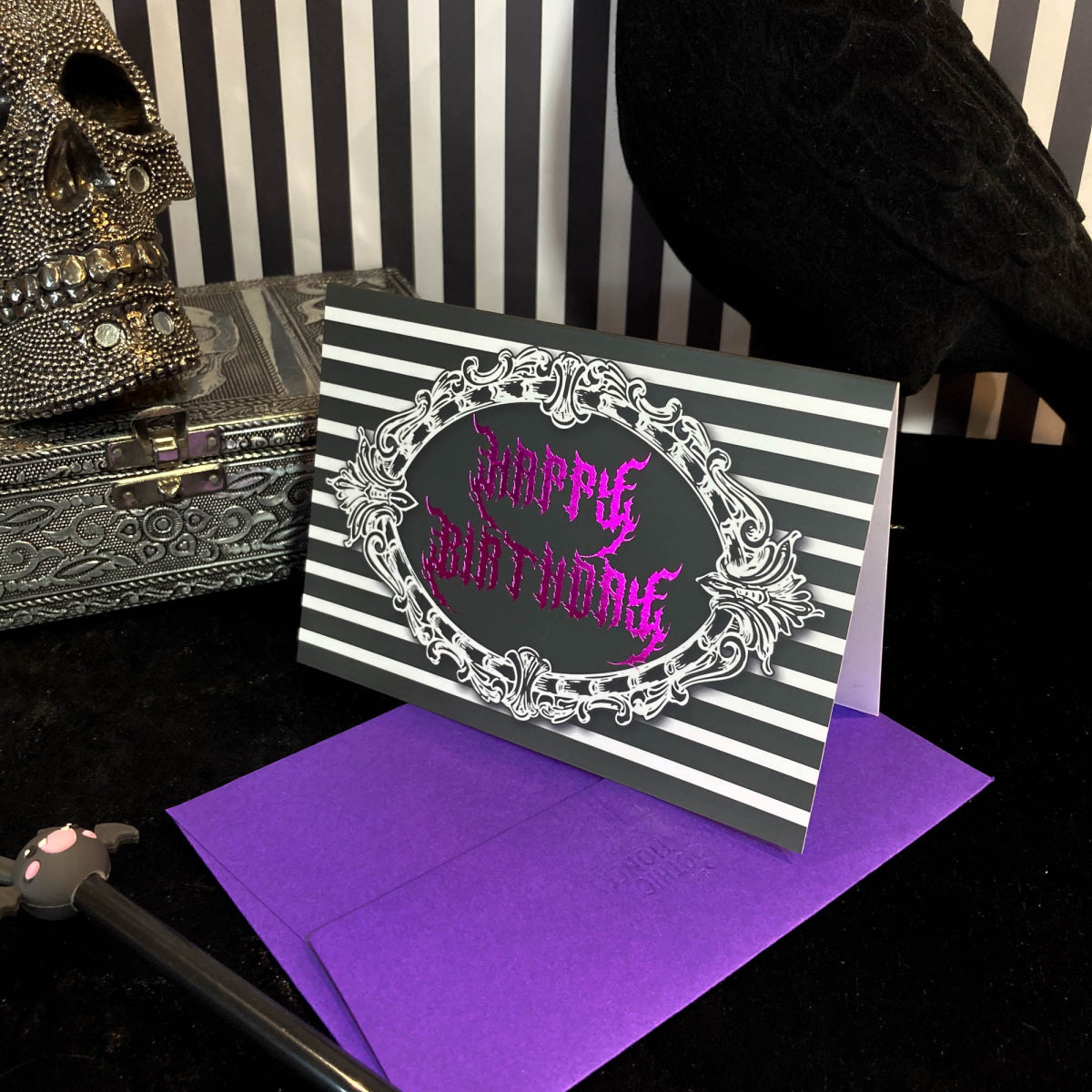 Gothic Happy Birthday Card Foiled - The Gothic Stationery Company - Greetings Card