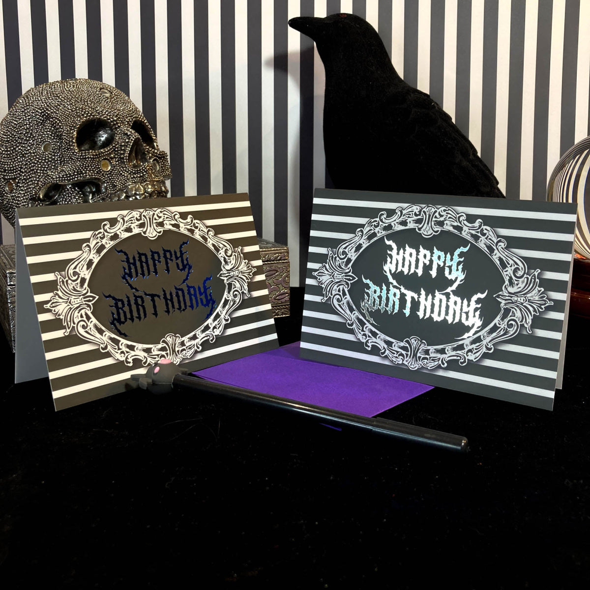 Gothic Happy Birthday Card Foiled - The Gothic Stationery Company - Greetings Card